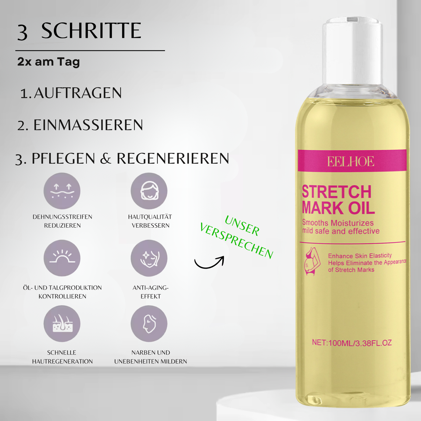 Öl gegen Dehnungsstreifen | 100ml Premium Hautpflege